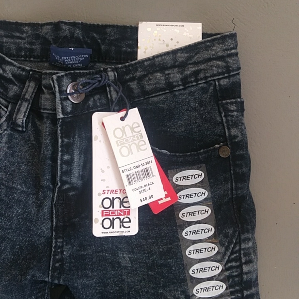 One Point Acid Wash Girls Size 4 Moto Jeans - Picture 2 of 6